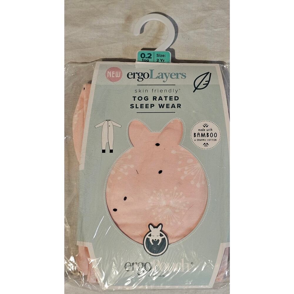 New ErgoPouch ErgoLayers Baby Sleepwear 0.2 TOG Bamboo Cotton Size 2Y Pink